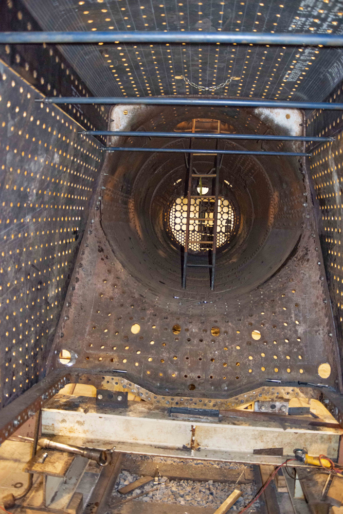 Interior of boiler and firebox of steam locomotive