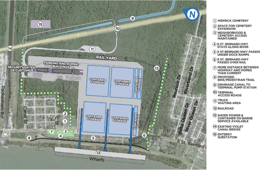 Map of planned container terminal in New Orleans