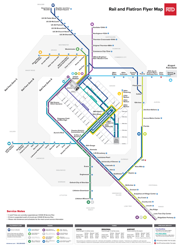 Map of Denver rail transit lines