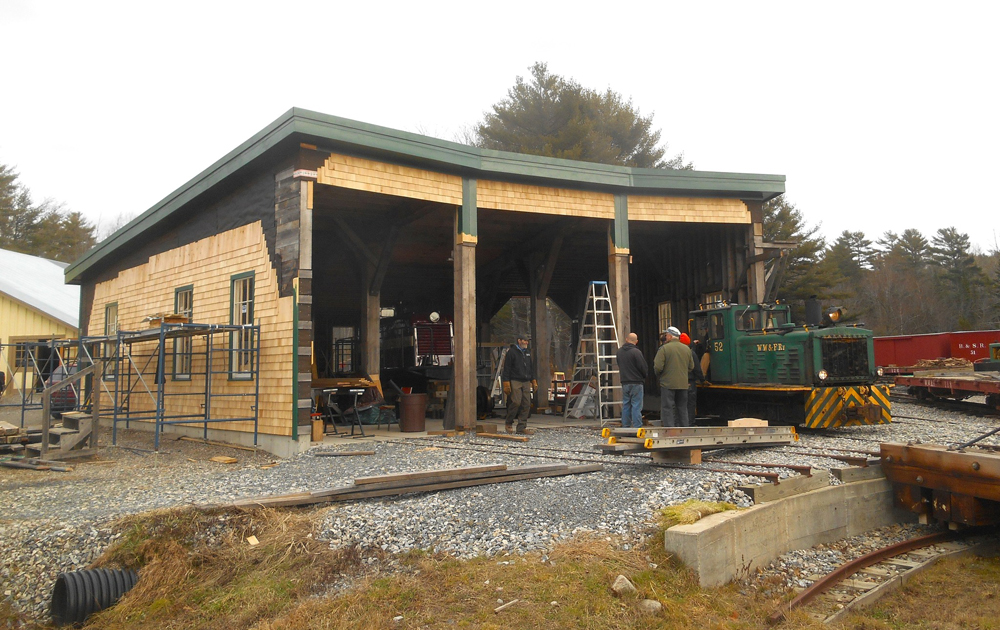 Three-stall roundhouse building under construction