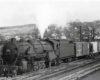 Steam locomotive with freight train on curve