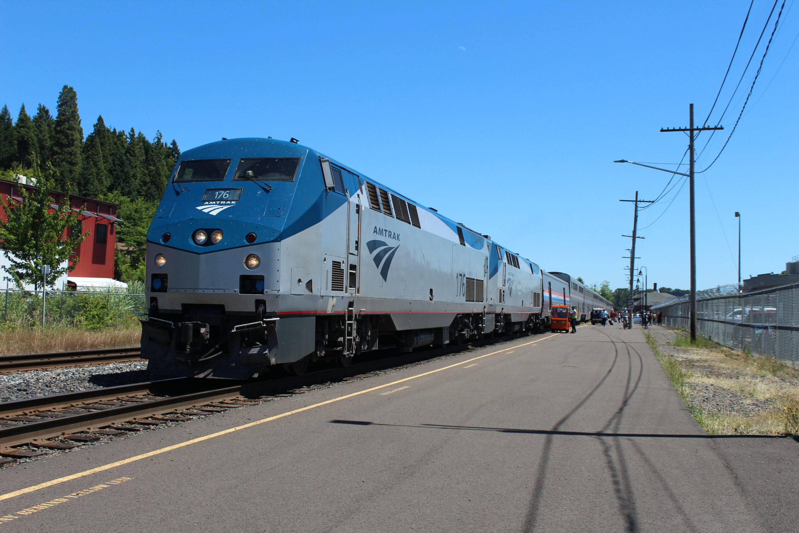 amtrak blue and grey passenger train