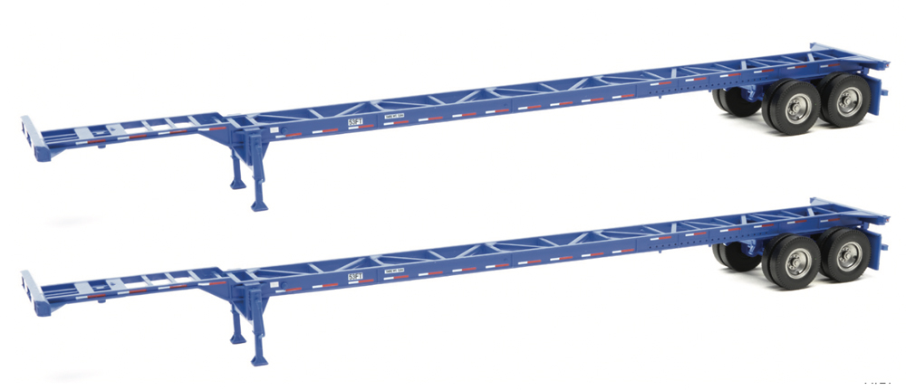 Container chassis two-pack: Two blue container chassis against a white background