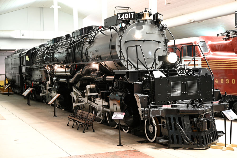 Inside the National Railroad Museum's main exhibit hall looking at Union Pacific No. 4017, Big Boy