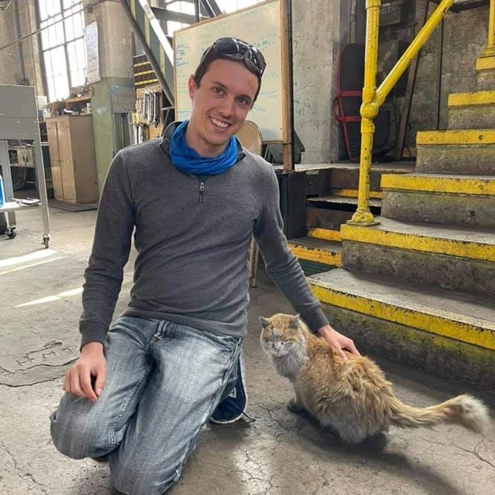 man with cat