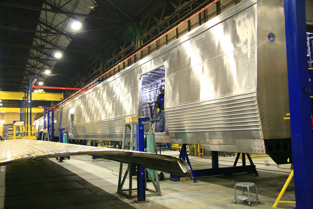 Stainless steel passenger car under construction