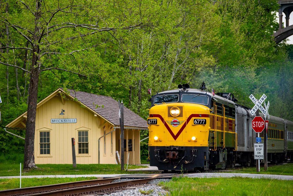 Train passing small station