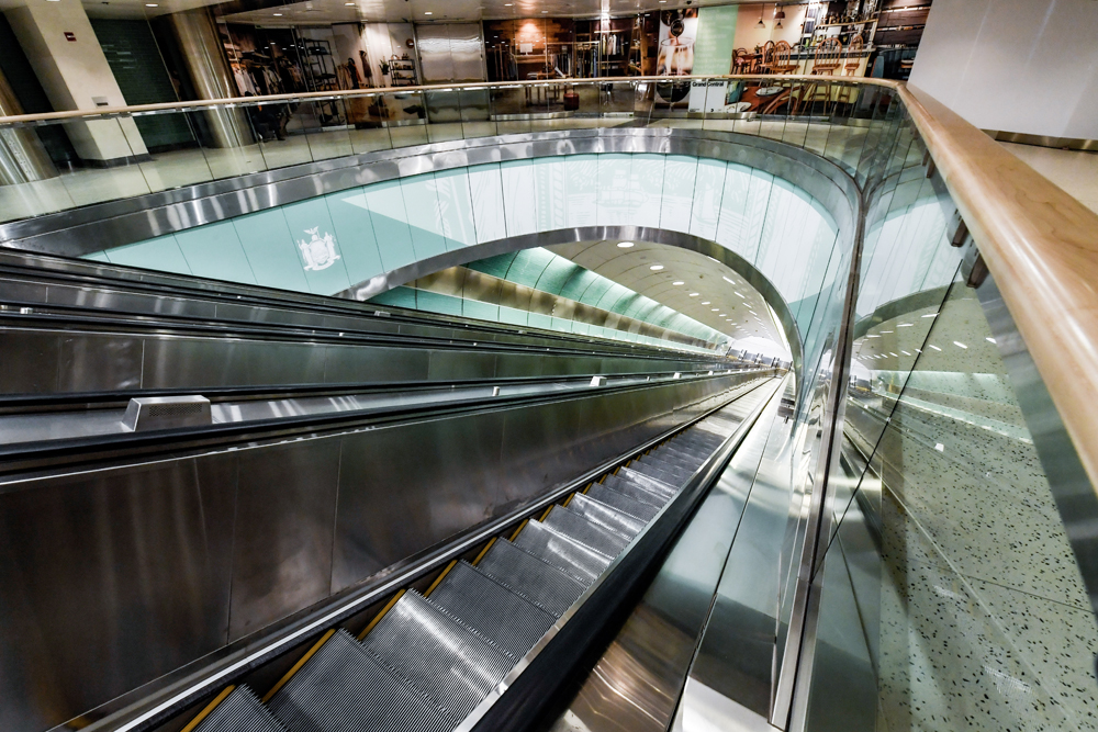 Escalators in train station