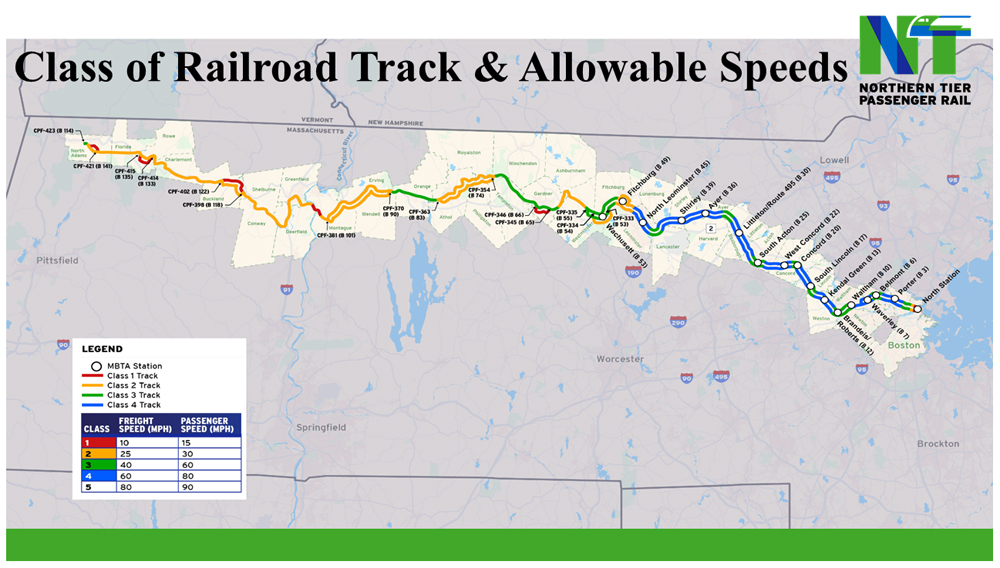 Map of track condition on route between North Adams, Mass., and Boston