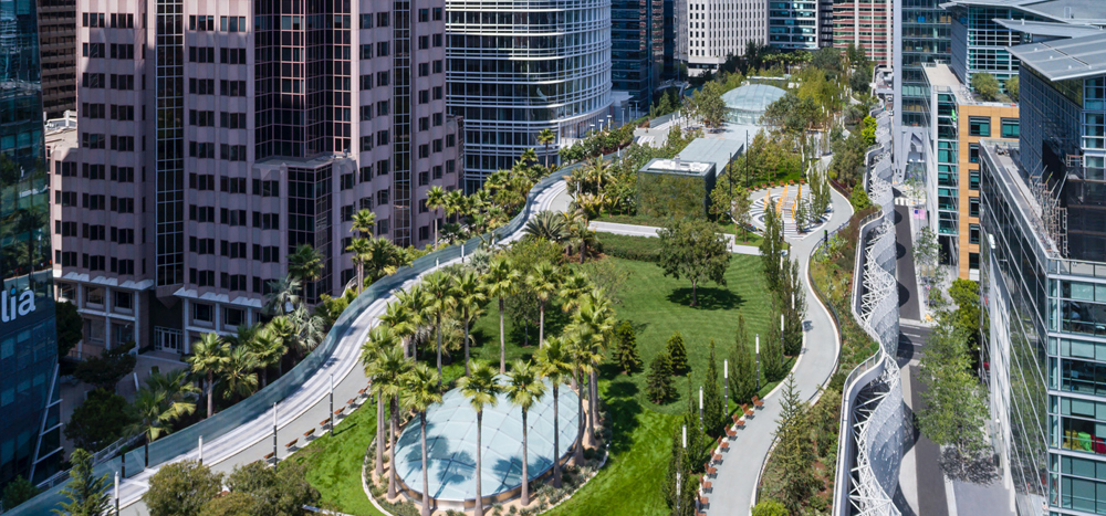 Elevated view of park on top of building