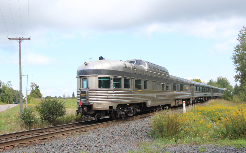 Dome-lounge-observation car at rear of Canadian passenger train
