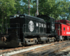 Black-and-gold Monon Railroad diesel locomotive