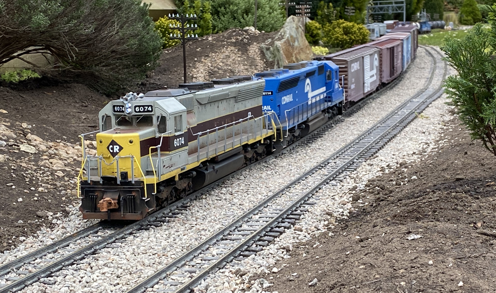 model train on garden railroad