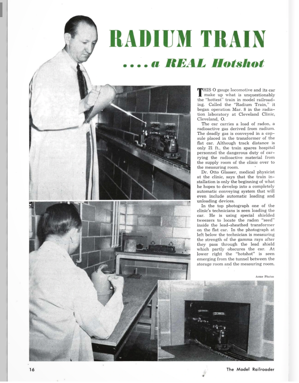 vintage article about a model train powered by radon