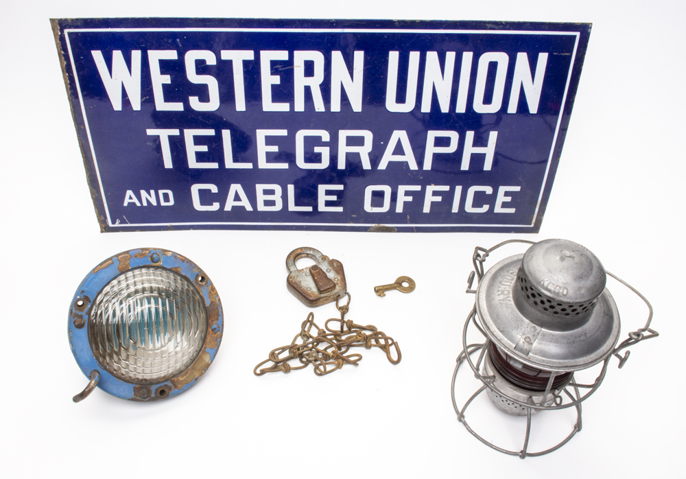 Photos of railroad artifacts on white background