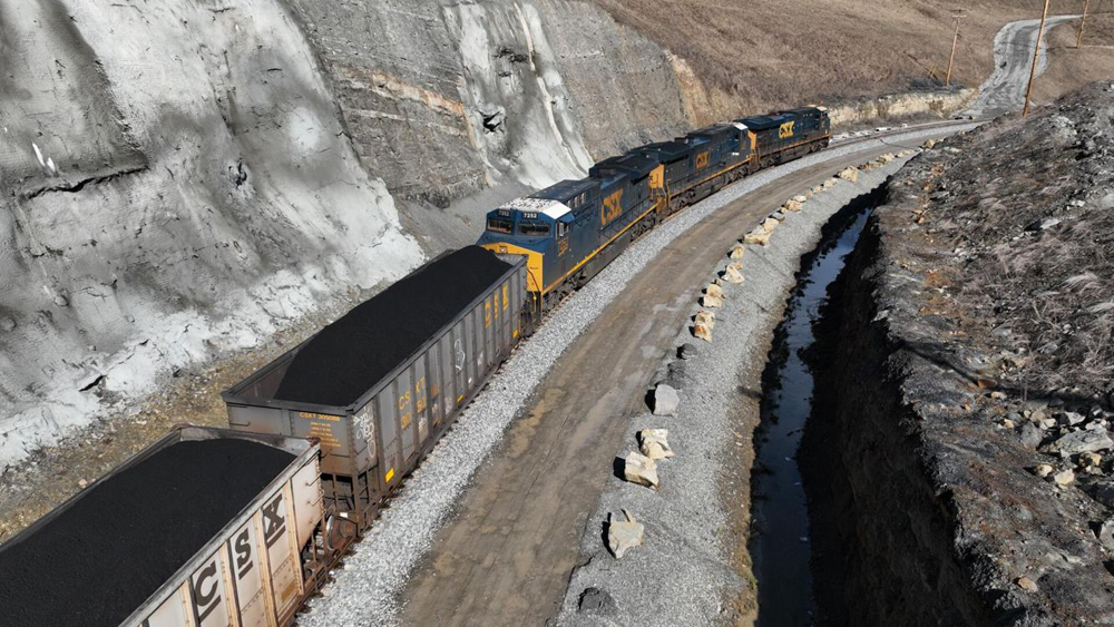 Overhead view of coal train