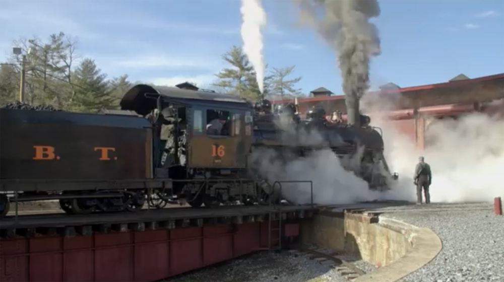 Steam locomotive on turntable
