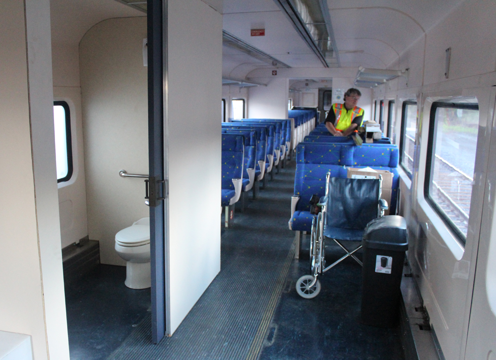 Interior of RDC, with restroom in foreground