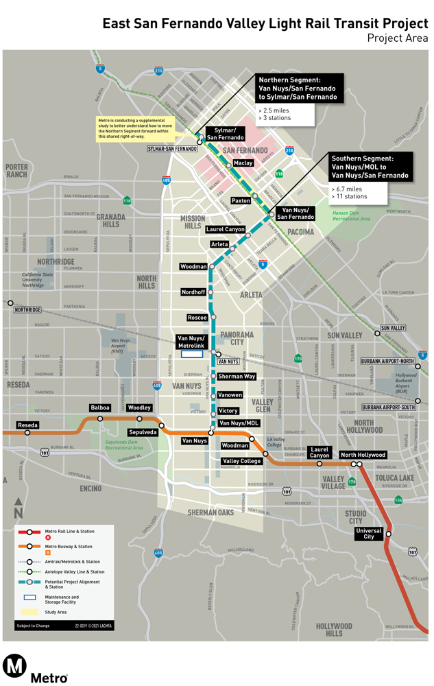 Map of light rail project in LA's San Fernando Valley