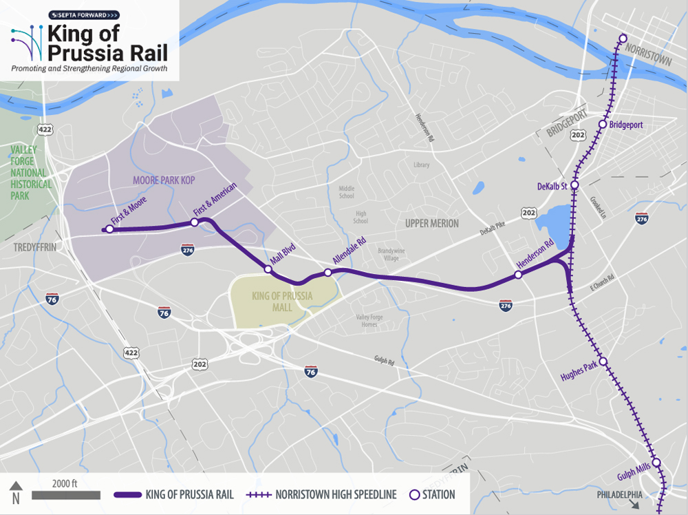 Map of rail line into King of Prussia, Pa.