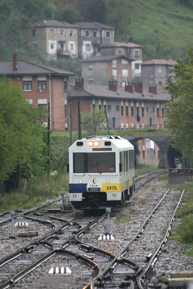 Meter-gauge passenger train in Asturias, Spain