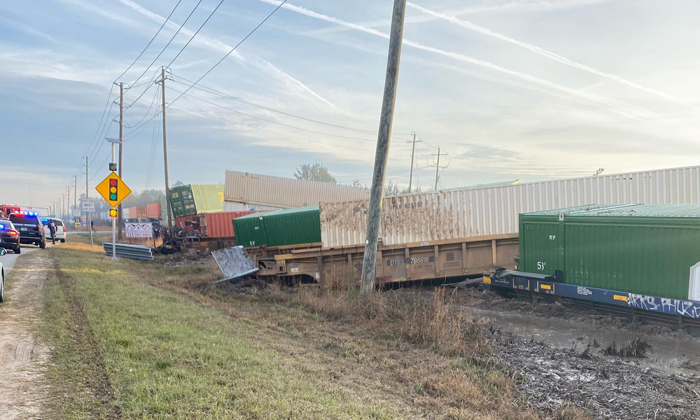 Derailed intermodal cars