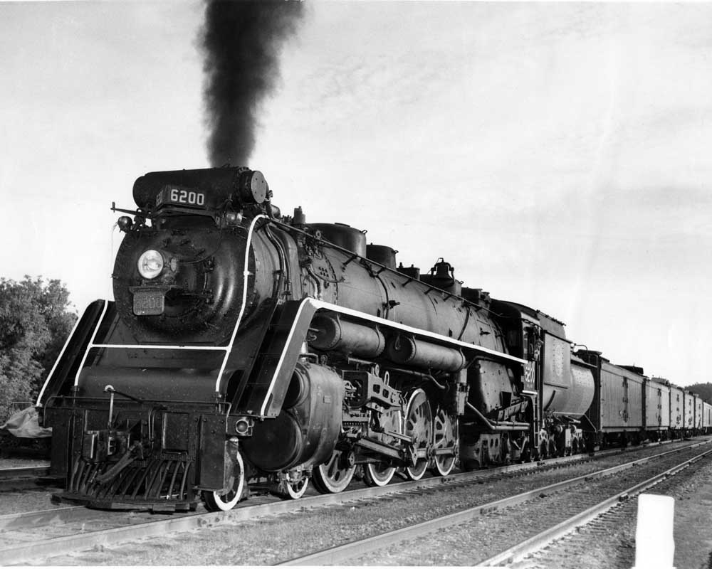 Canadian National U-class 4-8-4 locomotives coming off lift bridge