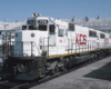 White Kansas City Southern locomotives at a service facility