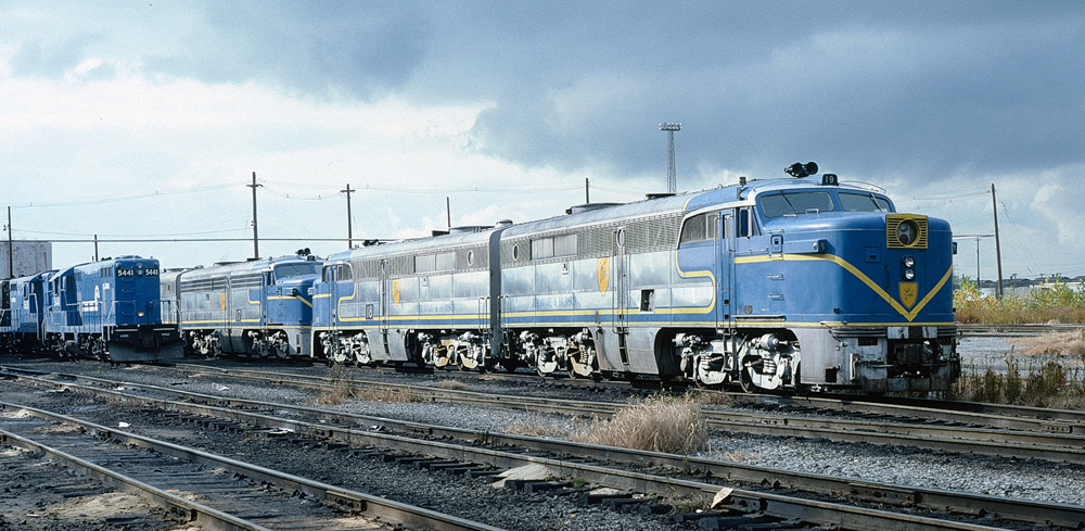 Blue and silver passenger locomotives