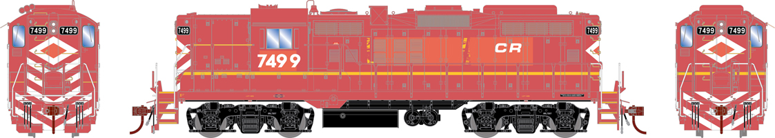Model of red diesel locomotive