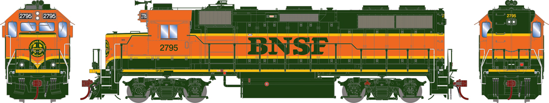 Model of a green and orange diesel locomotive