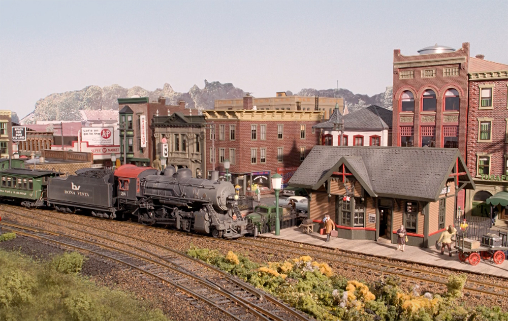 An image of a model railroad and town