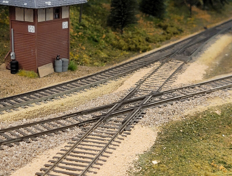 An image showing a model railroad crossing