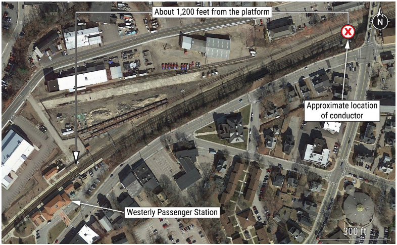 Aerial view of area around Westerly, R.I., Amtrak station