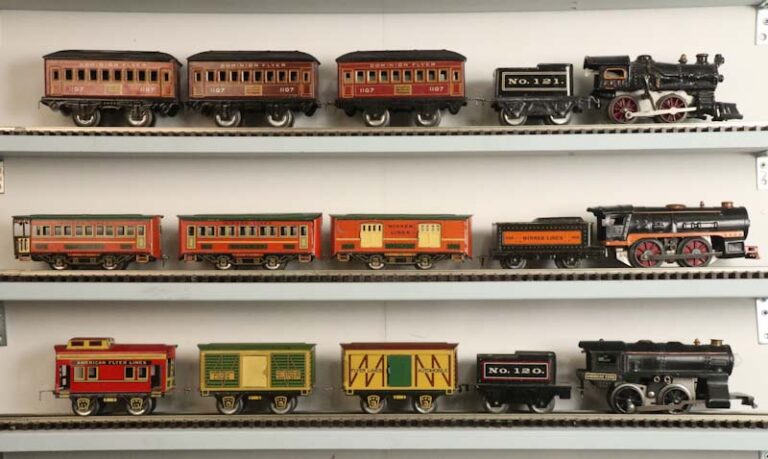 a collection of old winner and American flyer trains