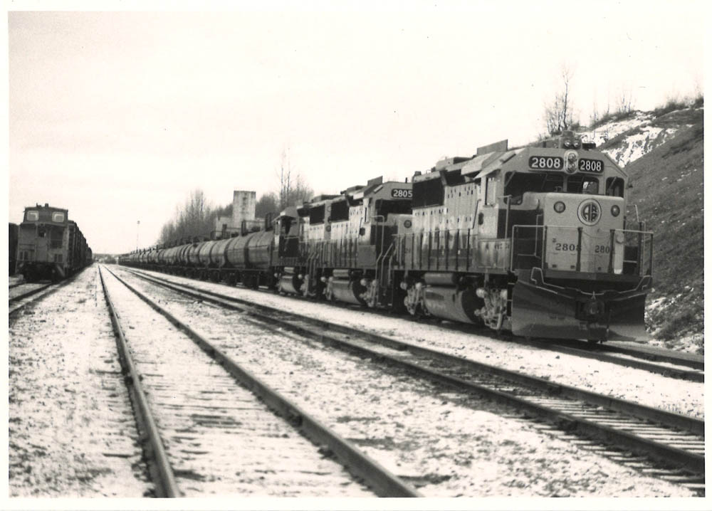 black and white GP49 locomotive