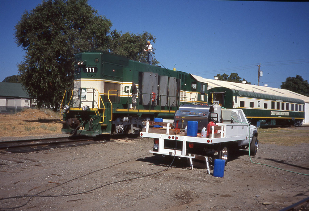 truck with cleaning supplies for locomotive