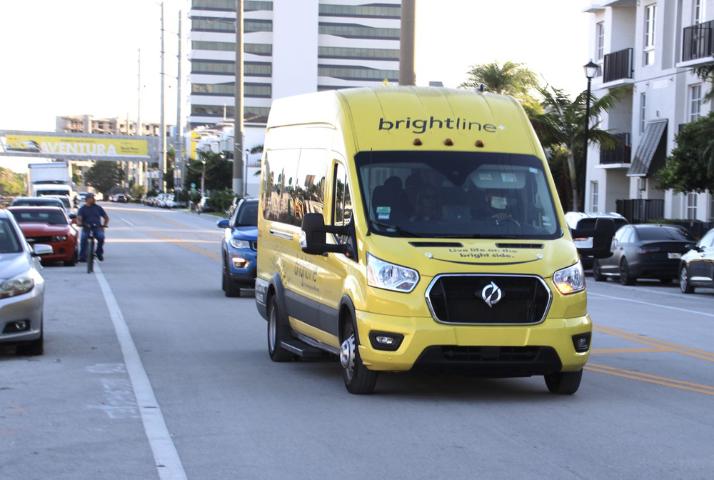 Yellow van on road