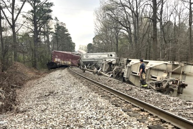 Derailed freight cars