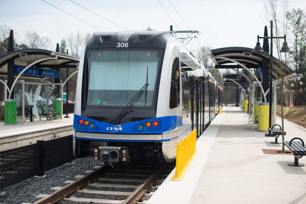 Light rail train at station