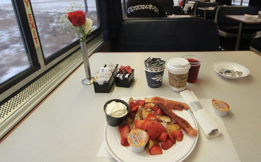 French toast breakfast on board train