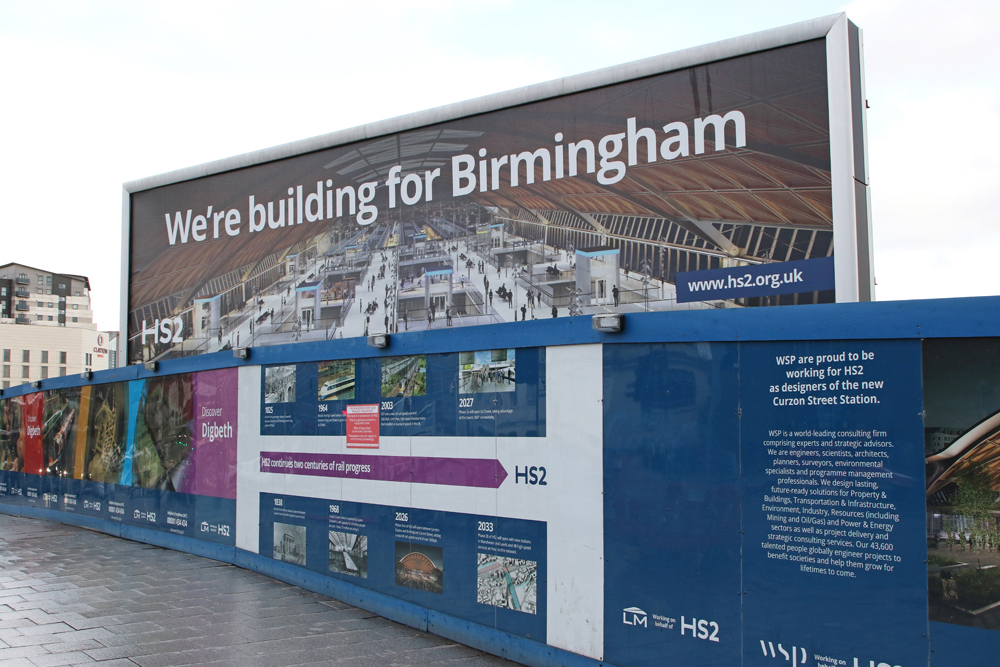 Billboard at construction site in Birmingham, England
