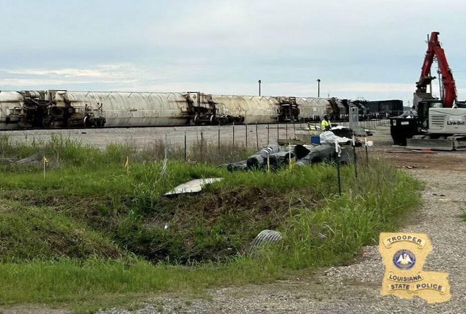 Overturned tank cars