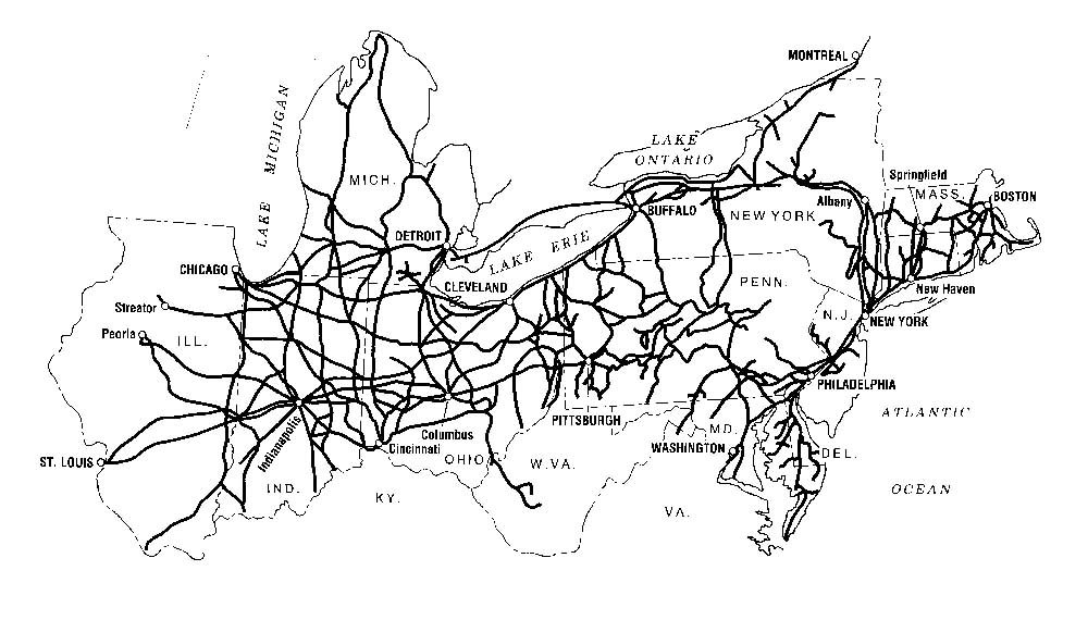 Map of Penn Central history rail network 