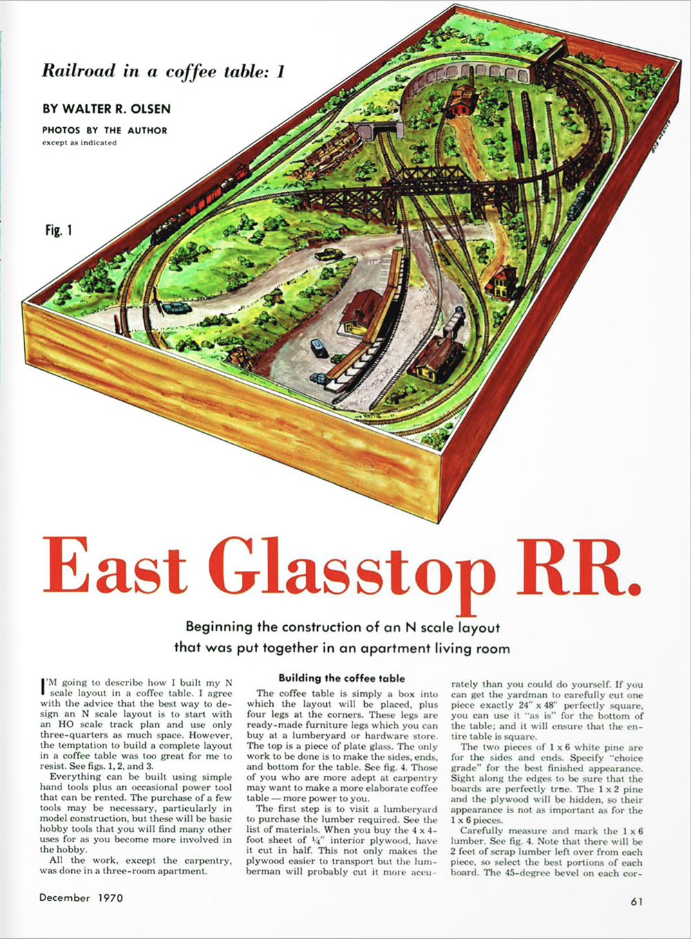 Magazine page layout showing color illustration, red headline letters, and blocks of body text on white page