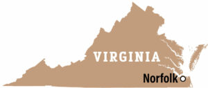 Map-Virginia with Norfolk highlighted