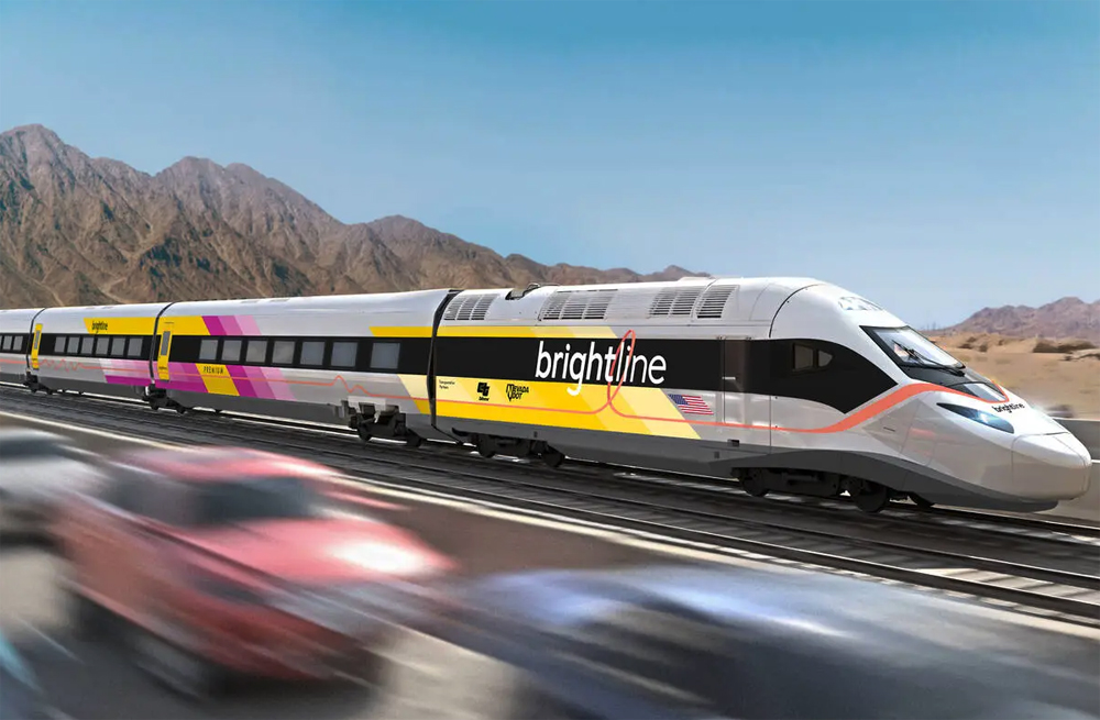 Illustration of high-speed Brightline West train