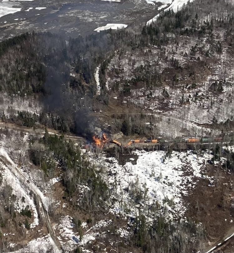 Aerial view of derailment in Maine