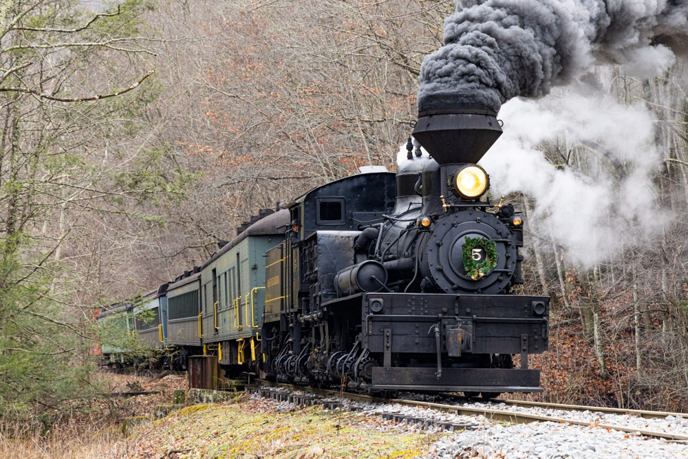 Shay locomotive with passenger train