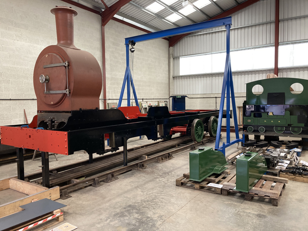 Front, frame, and rear truck of steam locomotive